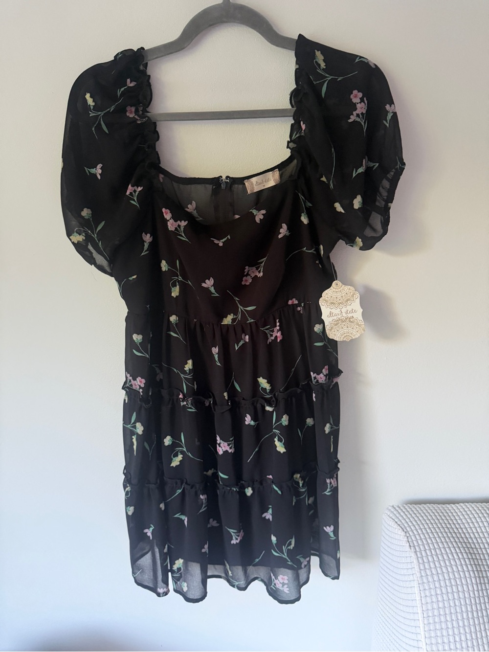 Altar'd State Black Floral Ruffle Mini Dress